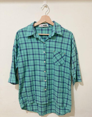 二手 韓國 七分袖 春天 秋天 藍綠色 綠色 格子 襯衫