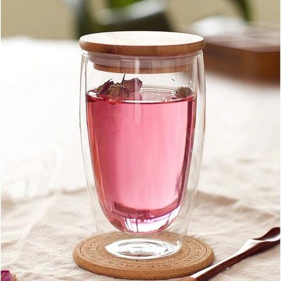 雙層玻璃杯帶蓋保溫水杯 透明玻璃咖啡杯創意蛋形杯子