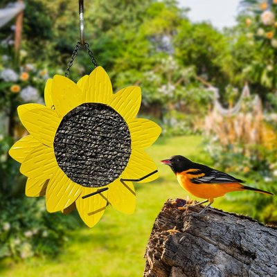 現貨熱銷-熱銷鐵藝向日葵喂鳥器 花園庭院懸掛式喂鳥器 戶外喂食器滿仟免運