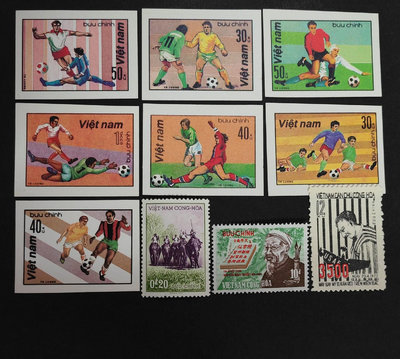 全新越南郵票10枚，足球、大象等，無貼好品