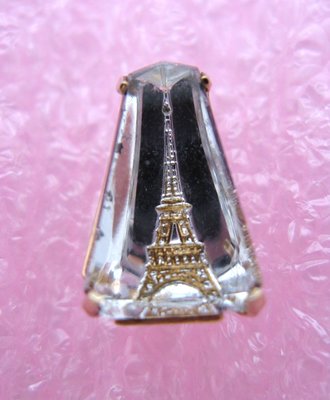 【戴大花2】VTG 經典【SWANK】 超級細膩雕工 水晶內的巴黎鐵塔  男士 領帶 領口別針-#G46