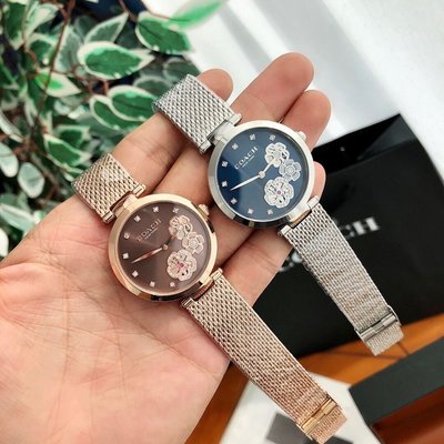 Connie代購-COACH 新款Park系列女士腕錶 手錶 茶玫瑰鏤空錶盤 精鋼腕帶 優雅時尚
