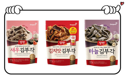 韓國DONGWON 東遠兩班鮮蝦風味/泡菜風味/蒜味海苔脆餅50g