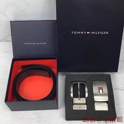 溫馨服裝店牛皮~Tommy Hilfiger湯米雙扣皮帶頭可旋轉男士真皮腰帶針釦皮帶