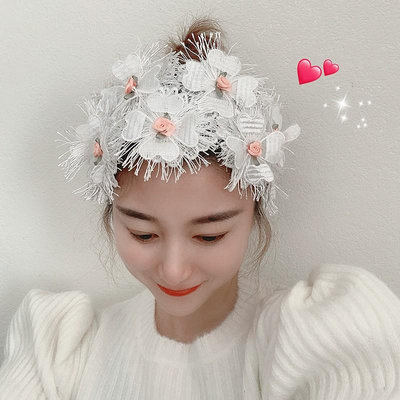 韓國東大門頭飾蕾絲刺繡花朵寬邊發箍復古新娘妝頭箍洗臉網紅發帶