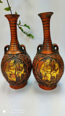 銅花瓶，描金銅花插花瓶，一對二只，品相完美，全新，銅花瓶，