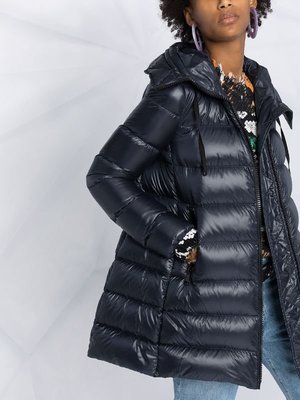 《今日下標分享價、全新真品》Moncler Suyen Jacket 藍黑色/深藍色 中長版羽絨外套、0號