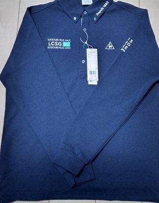 【涉谷GOLF精品】Le Coq Sportif 公雞牌 全新藍色領扣右胸英文長袖LL號  東京直送 保證真品