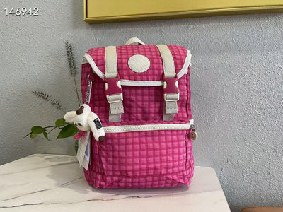 小Z代購#Kipling 猴子包 K15211 粉色格紋 多用輕量雙肩後背包 多夾層 防水