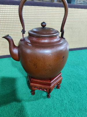 日本大正時期，精品紫銅大茶壺，無形文化財  玉川堂造 皮殼包