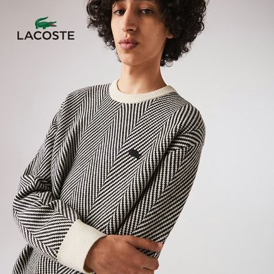 【MOMO全球購】LACOSTE法國鱷魚 官網同步新款男士套頭加厚毛衣 條紋毛衫