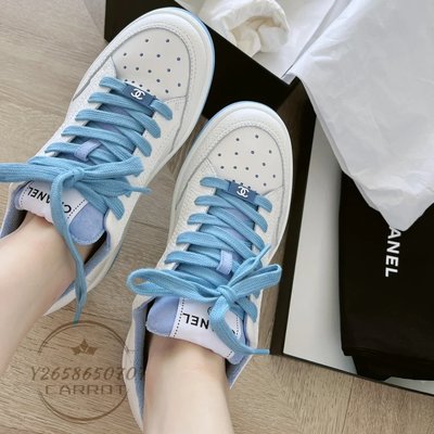 二手精品 CHANEL 香奈兒 休閒運動鞋 帆布鞋 休閒板鞋 女款 白藍色 G38808