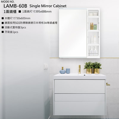 【Leaderya】 台灣製 60CM 日式單面鏡櫃 多格收納儲物 浴室鏡櫃