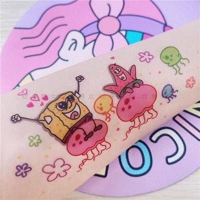 紋身貼防水 女 海綿寶寶lolita卡通可愛二次元花臂紋身貼