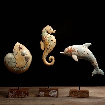 海豚海馬海螺樹脂擺件海洋動物家居裝飾品房裝飾樣~定價
