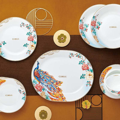 康寧餐具套裝風華絕代10件套玻璃碗碟盤子中式家庭實用套組
