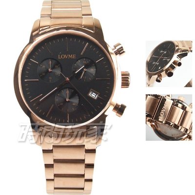 LOVME 公司貨 真三眼 城市獵人個性時尚手錶 不鏽鋼 不銹鋼男錶 防水手錶 黑x玫瑰金 VS0055M-44-341