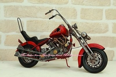 點點蘑菇屋{鐵製擺飾}紅色火焰哈雷機車擺飾 重機模型 復古摩托車 古董機車 鄉村風 收藏