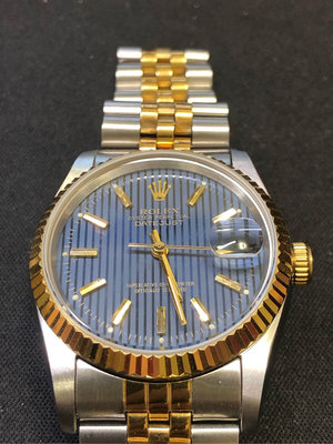 特價 二手港錶 港勞 機械錶 古董錶 勞力士 Rolex DateJust 16233  罕見金條丁藍窗簾面 包K金外圈龍頭 錶徑36mm
