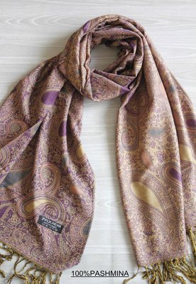 正品100%PASHMINA喀什米爾羊毛雙面會呼吸的圍巾披肩-變形蟲淡紫 送自用溫暖貼心禮物