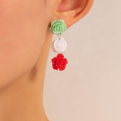 民族風民族風個性耳飾 樹脂彩色玫瑰花耳環 立體花朵耳環-一點點