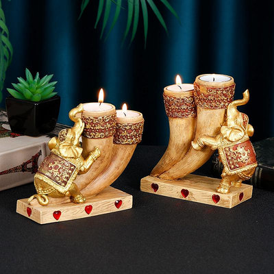 創意東南亞泰國印度象神燭臺擺件 趴大象蠟燭家居桌面工藝品裝飾