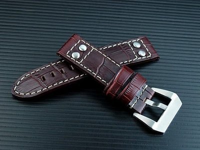 艾曼達精品~22mm直身Hamilton seiko 的新衣軍錶飛行風格鉚釘 咖啡色鱷魚皮紋