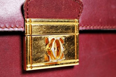 【Cartier 】卡地亞 古董 大公事包 Logo金釦方型商務包 復古手提包手拿包888 一元起標 酒紅色牛皮