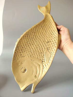 xA 西洋厚重銅魚盤擺件   重1602克   歐式西洋回流銅
