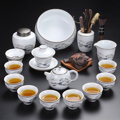 汝窯功夫茶具全套裝高檔家用辦公送禮茶壺茶杯陶瓷一整~特價