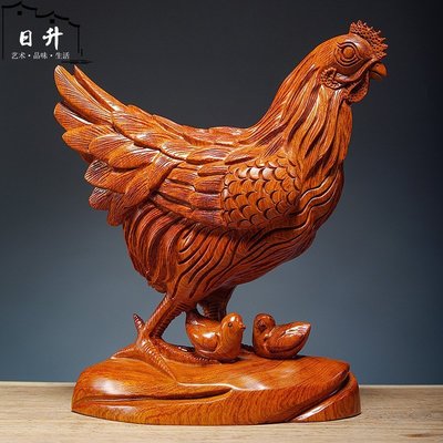 黃花梨實木雕刻母雞擺件生肖動物母子雞紅木家居客廳裝飾工藝品~特價
