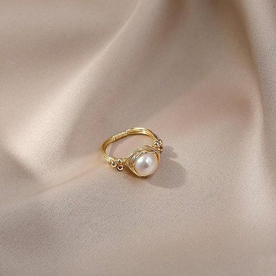 創客優品 珍珠飾品天然珍珠繞線戒指女小眾設計ins復古冷淡風時尚個性淡水食指指環5．6 YS1141