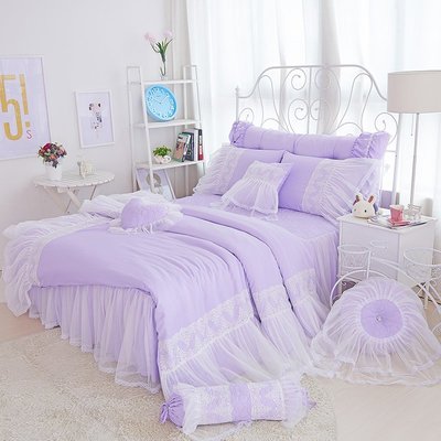 天絲床罩 標準雙人床罩 公主風床罩 夢幻蕾絲 紫色 蕾絲床罩 結婚床罩 床裙組 荷葉邊 100%天絲 tencel