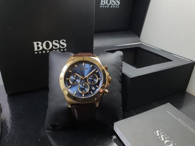 HUGO BOSS Hero 藍色面錶盤 棕色皮革錶帶 石英 三眼計時 男士手錶 1513756