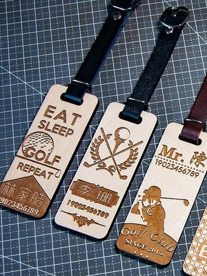 高爾夫球包姓名吊牌定制雕刻木質球袋名字掛牌下場用品 Golf Tag
