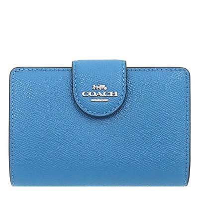 【美麗小舖】COACH 6390 藍色 防刮真皮革 中夾 皮夾 雙折錢包-全新真品現貨在台