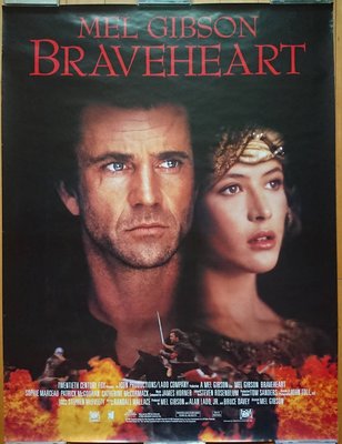 英雄本色 (Braveheart) - 梅爾吉勃遜 蘇菲瑪索 - 美國video發行電影海報 (1995年)