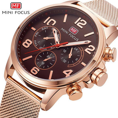 現貨男士手錶腕錶MINI FOCUS福克斯男錶石英錶潮流商務假三眼鋼網帶手錶MF0001G