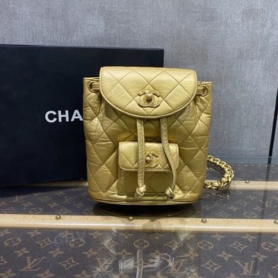 價格超漏稀有vintage Chanel mini duma 金色雙肩包後背包