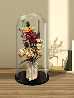 適用高樂花束一體式玻璃展示盒10280玫瑰玻璃罩花瓶亞克力防塵罩瑤瑤小鋪