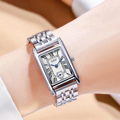 手錶 創意獨立秒針輕奢羅馬刻度小方盤防水石英不銹鋼復古女士手表