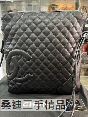 CHANEL 康朋系列黑色菱格紋雙C LOGO絎縫羊皮設計拉鍊斜背包