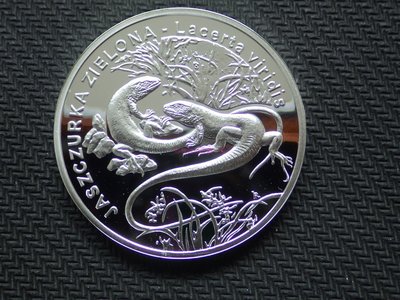 【熱賣精選】鏡面精制 波蘭2009年野生動物——歐洲綠蜥蜴20茲羅提紀念銀幣