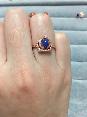 「全新現貨」皇冠鑲鑽玫瑰金星際藍舒俱徠戒指 氣質夢幻 圈口可調節