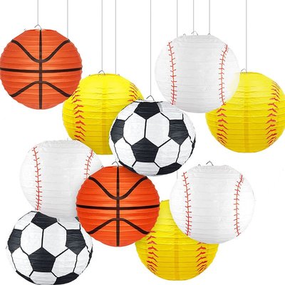 現貨籃球 足球 棒球 橄欖球DIY手工折疊紙燈籠燈罩世界杯派對裝飾用品