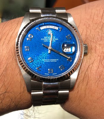 罕見盒單全 Rolex 18039 白蟳王 1985年份（full set)特殊藍色電腦紀念面盤 品項超優 錶帶硬挺不虛 整支錶無拋整 有勞服發票