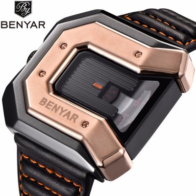 【潮裡潮氣】賓雅BENYAR時尚男士手錶高檔方形皮帶創意手錶BY-5116