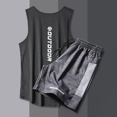 【熱賣下殺價】 涼感健身房運動背心套裝男士晨跑戶外訓練速干衣服裝寬松跑步籃球夏季