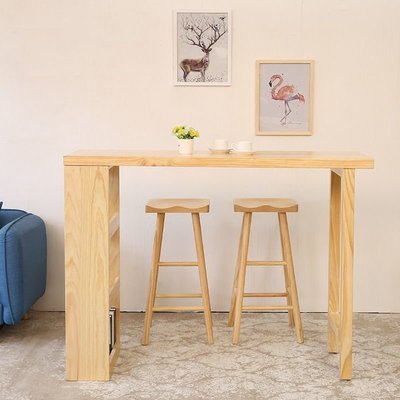 【現貨】北歐吧臺餐桌一體家用桌板簡約長條桌方形隔斷靠墻高腳桌松木材質