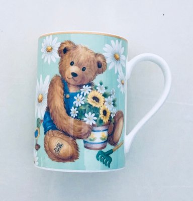 日本 Nikko Teddy Bear 泰迪熊 綠色 花朵 圖案 馬克杯 咖啡杯 茶杯 水杯 杯子